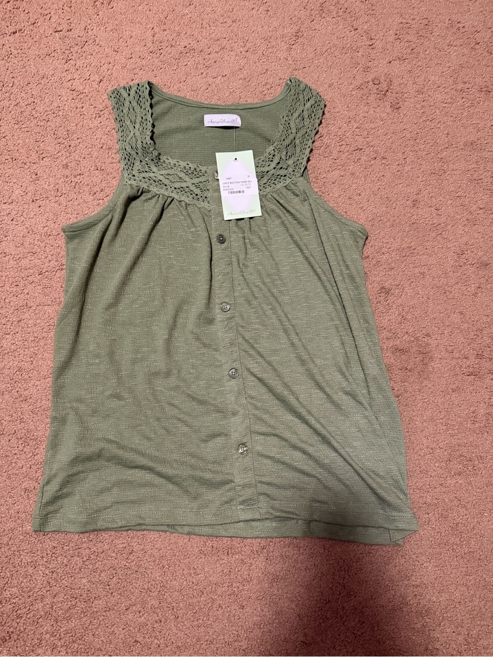 Keren Hart- Sleeveless Crochet Yoke Top - Olive Green